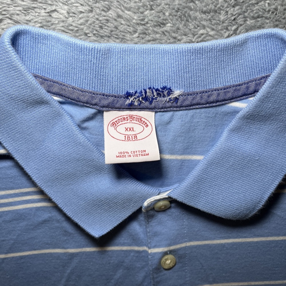 Brooks Brothers Men's SZ 2XL 1818 Cotton Short Sleeve Blue White Striped Polo - Picture 3 of 15